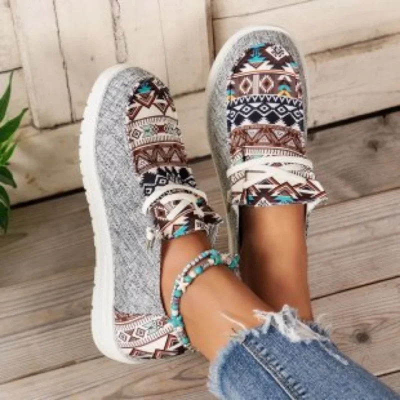 Мокасины lona con cordones para Mujer Zapatillas planas informales zapatos deportivos clásicos a la moda