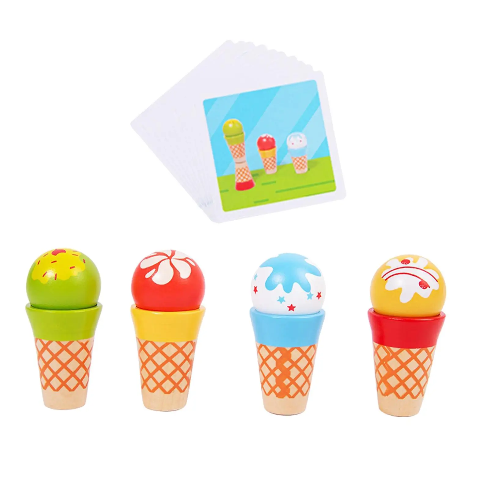 

4x Wooden Ice Cream Pretend Play Early Educational Toys Ice Cream Food Toy Set for Age 3 4 5 6 Years Old Girls Kids Gifts
