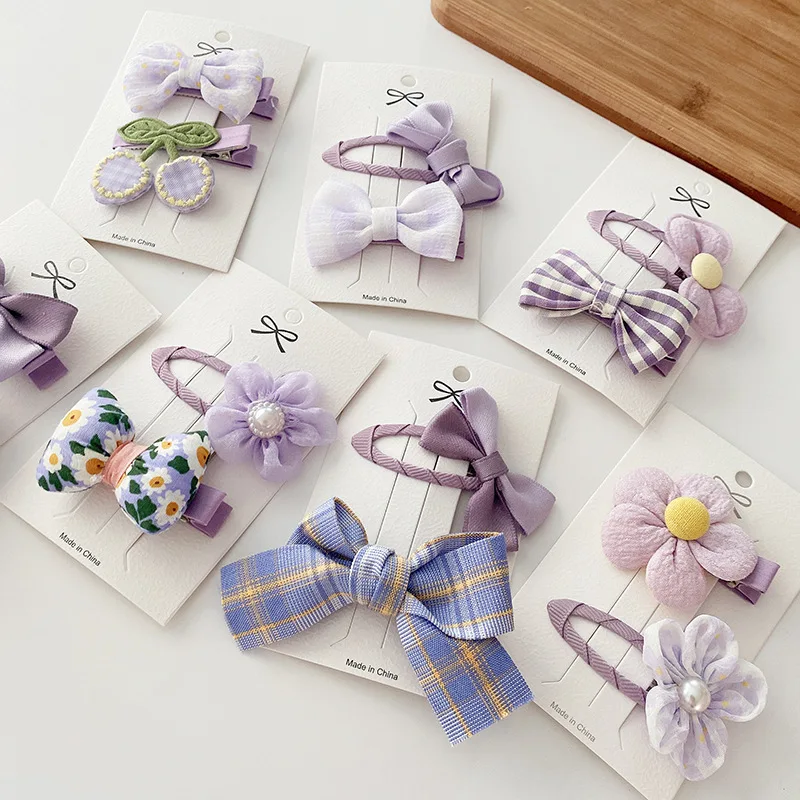 Plaid Floral Print Basic Snap Baby Hair Drop Clips Hair Clamp Pins Hairpin Cotton Bb Barrettes Girls Headwear