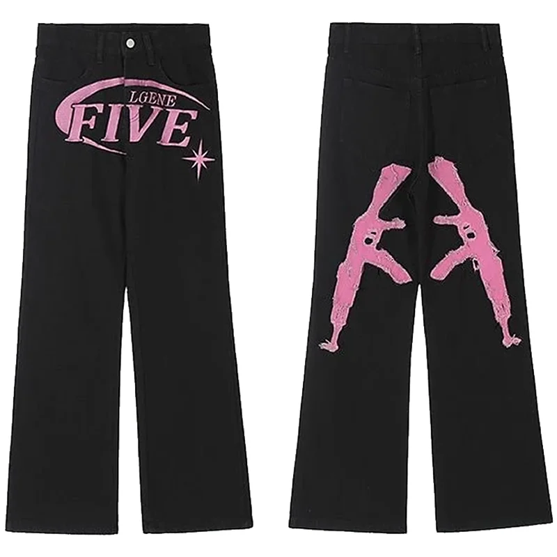 Y2K Men Korean Fashion Streetwear Hip Hop Low Rise Baggy Jeans Trousers Cross Mens Denim Pants Women Oversized Boyfriend Clothes