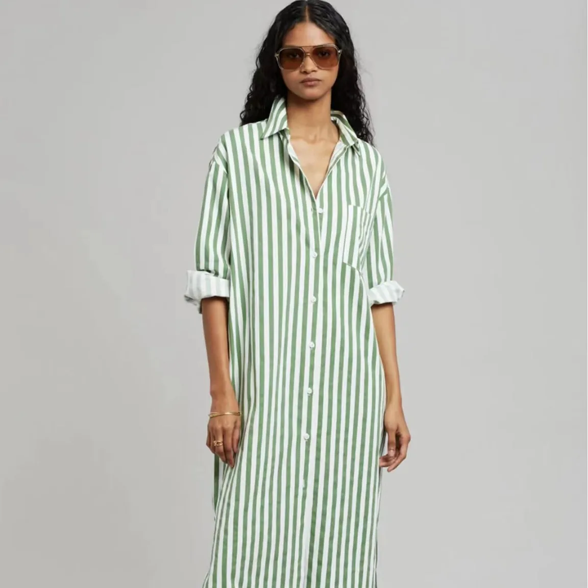 Длинное Полосатое платье-рубашка в евро-американском школьном стиле новинка