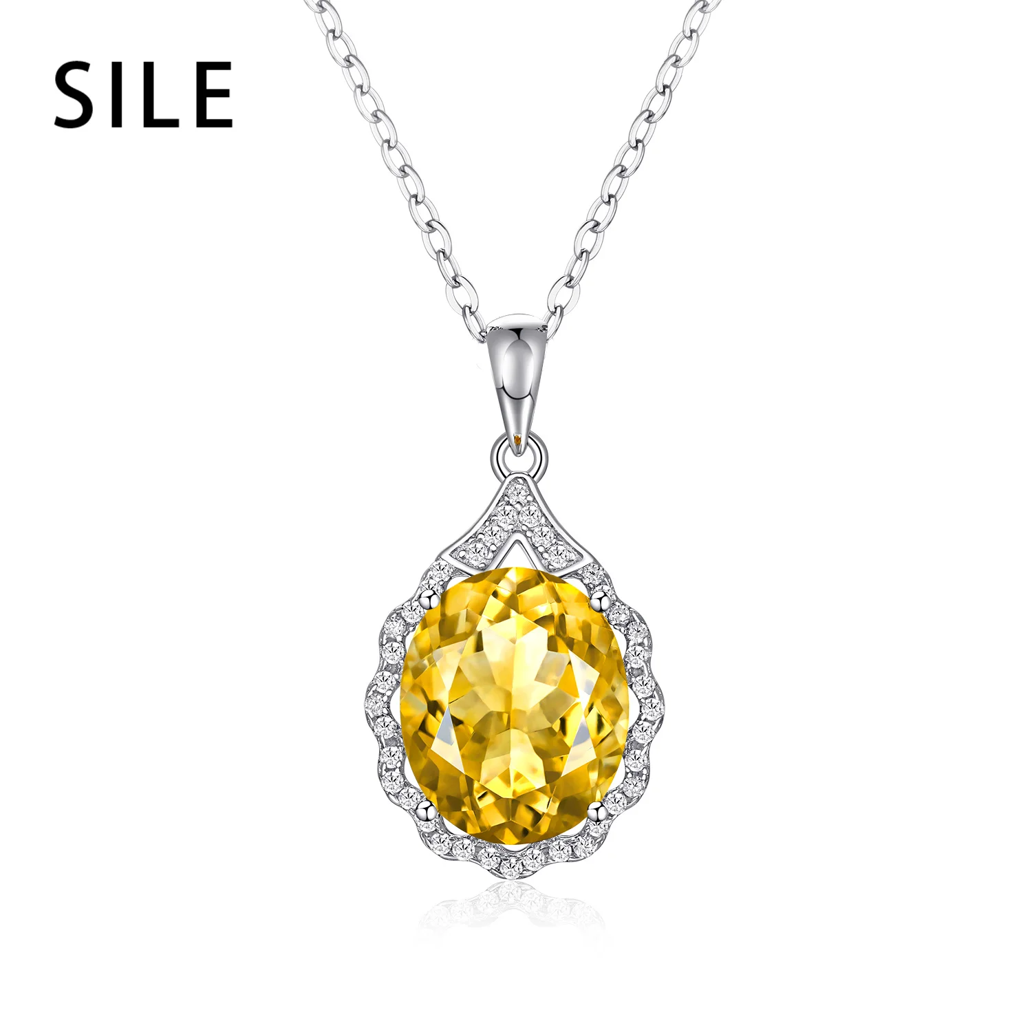 

SILE 5 Carat Natural Citrine Pendant Necklaces For Women Big Gemstones Clavicle Chains 925 Sterling Silver Jewelry Birthday Gift