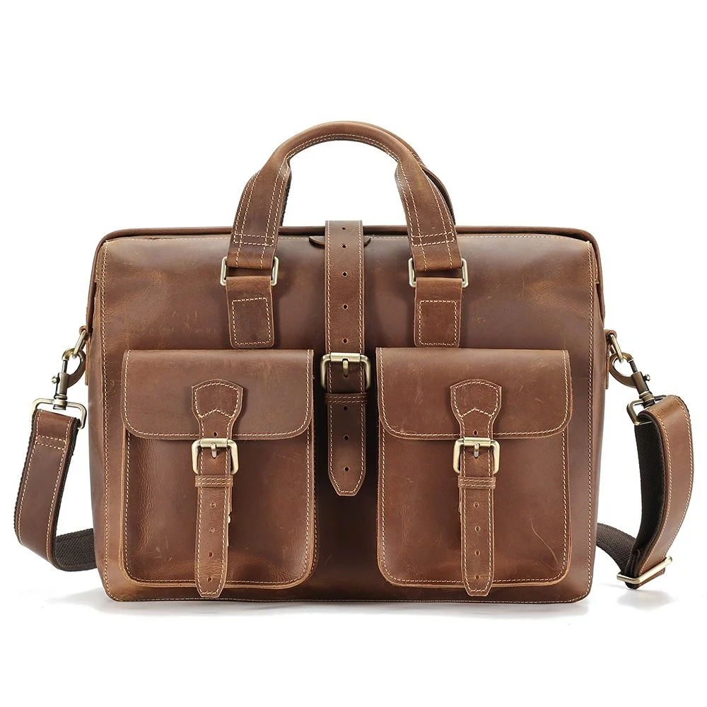 

Men Briefcase Genuine Leather 15.6" Laptop Bag Cowhide Business Work Messenger Bags Shoulder Crossboby Bag Handbag Tote