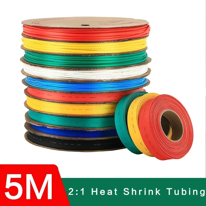 5 METER 1/2/3/4/5/6/8/10/12/14mm Heat Shrink Tubing Wrapping Tube Kit Insulation Wiring Cable Protection Heat Shrinkable Sheath