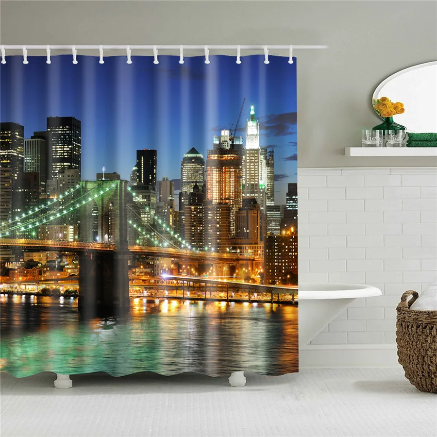 

Seaside Scenery Shell Beach Scenic Bathroom Shower Curtain Frabic Waterproof Polyester Bathroom Curtain with 12 Hooks