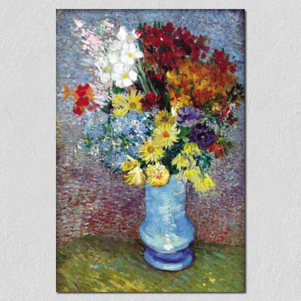 

Flowers in a Blue Vase Vincent Van Gogh Reproduction Still Life Oil Painting Canvas Art Handmade Draw Image to Picture for Wall