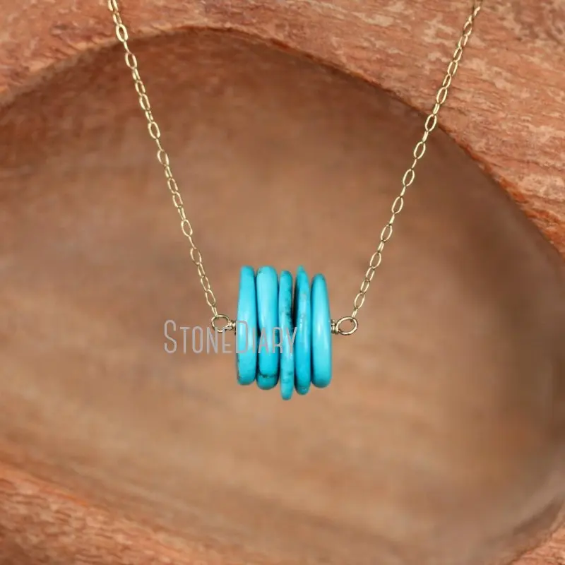 

NM42504 Natural Gemstone Turquoise Free Form Bar Necklace Chain Boho Bohemian Jewelry For Women