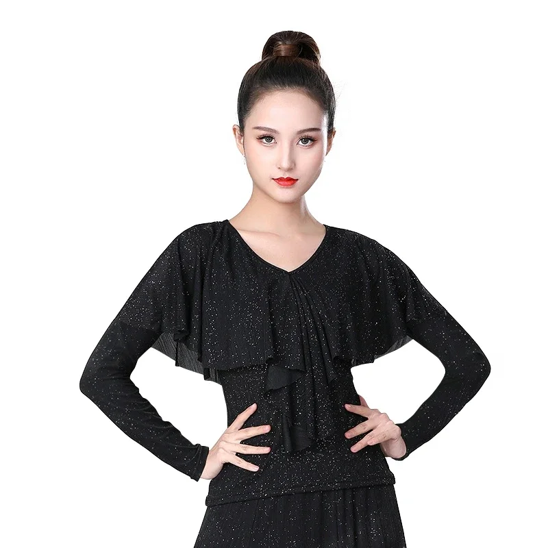 Элегантные плиссированные танцевальные топы с v-образным вырезом и рюшами для