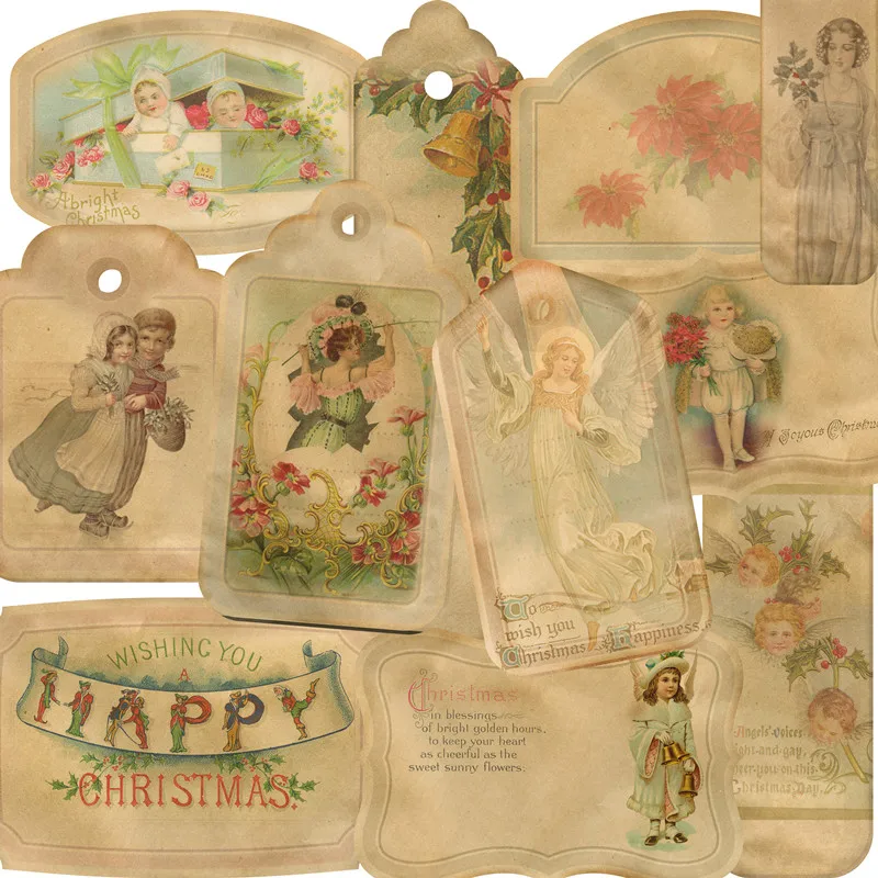 

12Pcs/Pack Retro Christmas Label Vintage Sticker DIY Craft Scrapbooking Album Junk Journal Decorative Stickers
