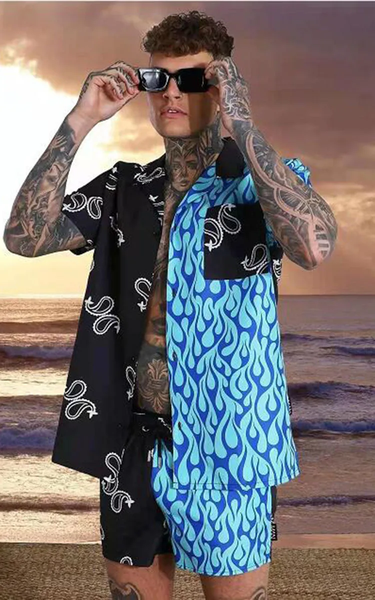 

Men's summer Shirt Set Short sleeve + shorts Casual button up Cardigan streetwear beachwear indispensable luxury for men