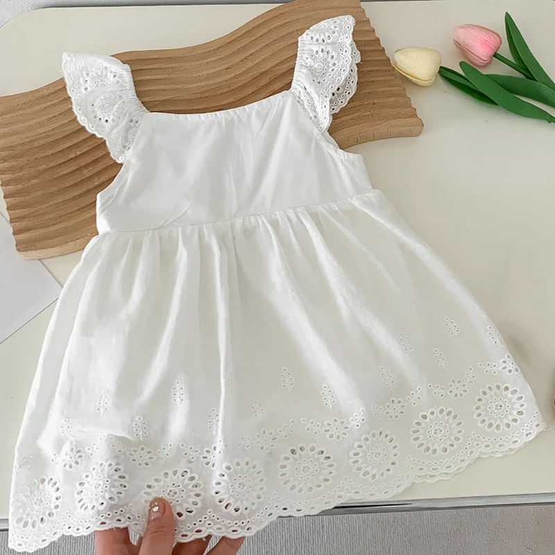 

Sodawn, Летнее белое платье с летящим рукавом для девочек, одежда, цельный комбинезон, одежда для маленьких девочек
