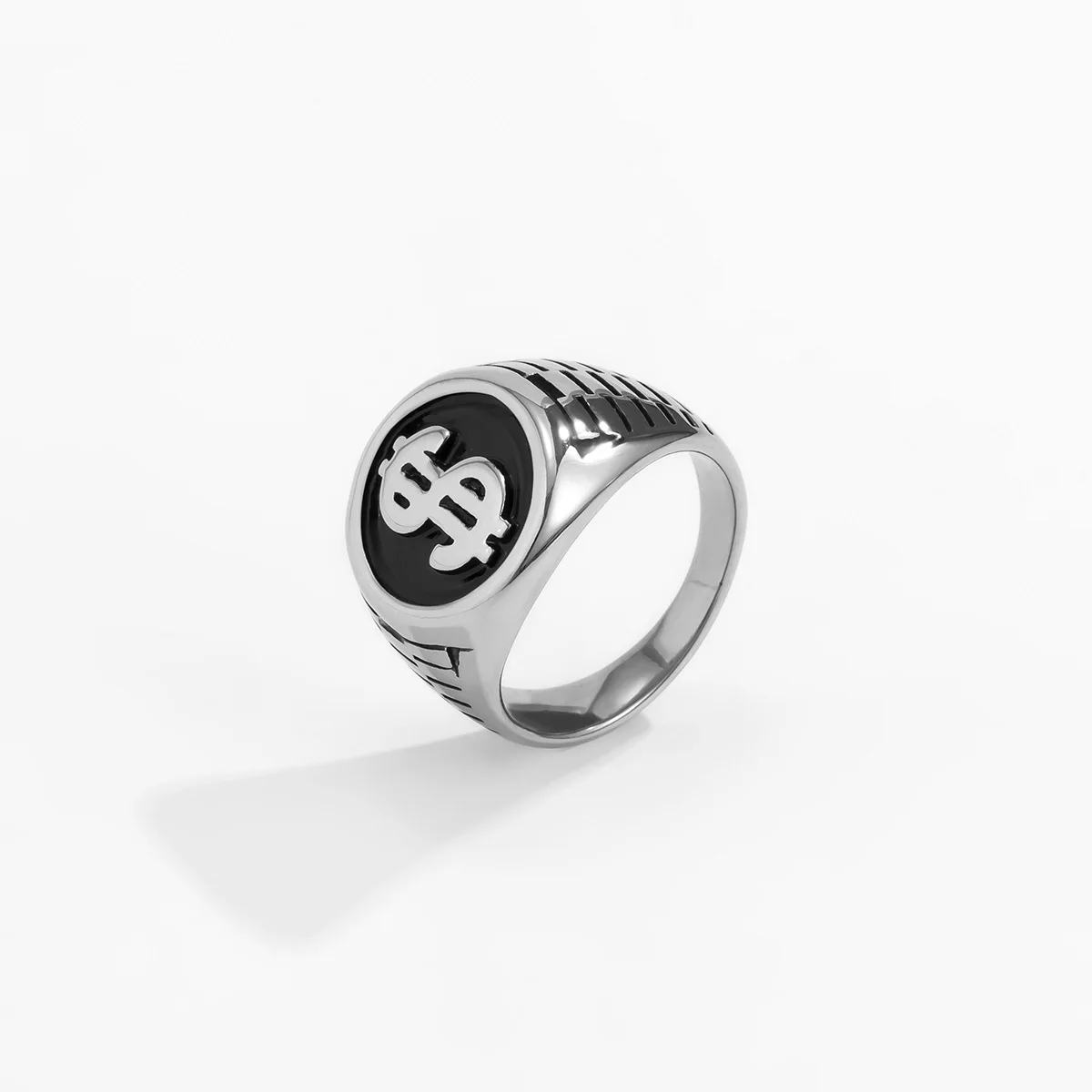 

Metal Black Dollar Sign Gothic Simple Fashion Party Men's Rings Geometric Round Vintage Trendy Hip Hop Punk Male Charm Jewelry