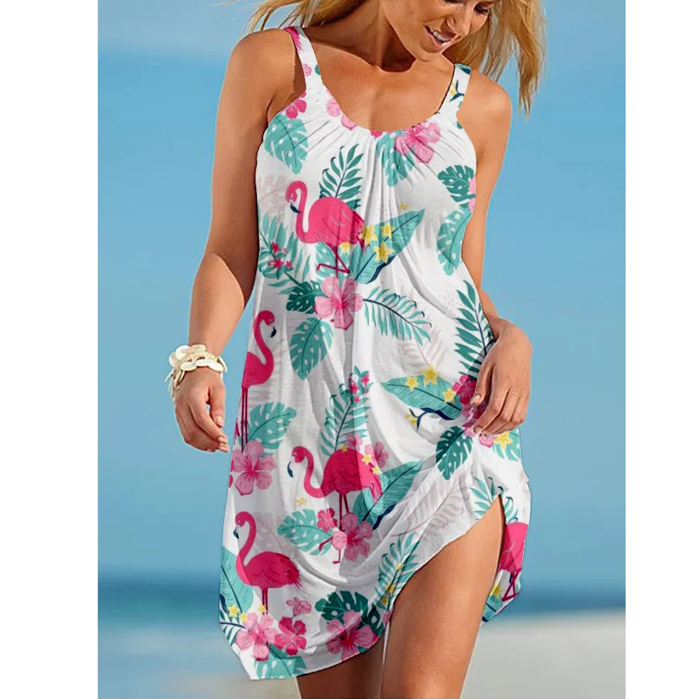 

Crane Printing Sleeveless Dress Women Fashion Summer Strap Beach Dress Bohemian Sleeveles Party Y2k Dresses Elegant Sundress Hem