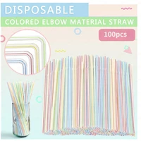 plastic bendable colorful 100pcs fluorescent disposable straws wedding decor kitchen beverage party supplies summer artifact new