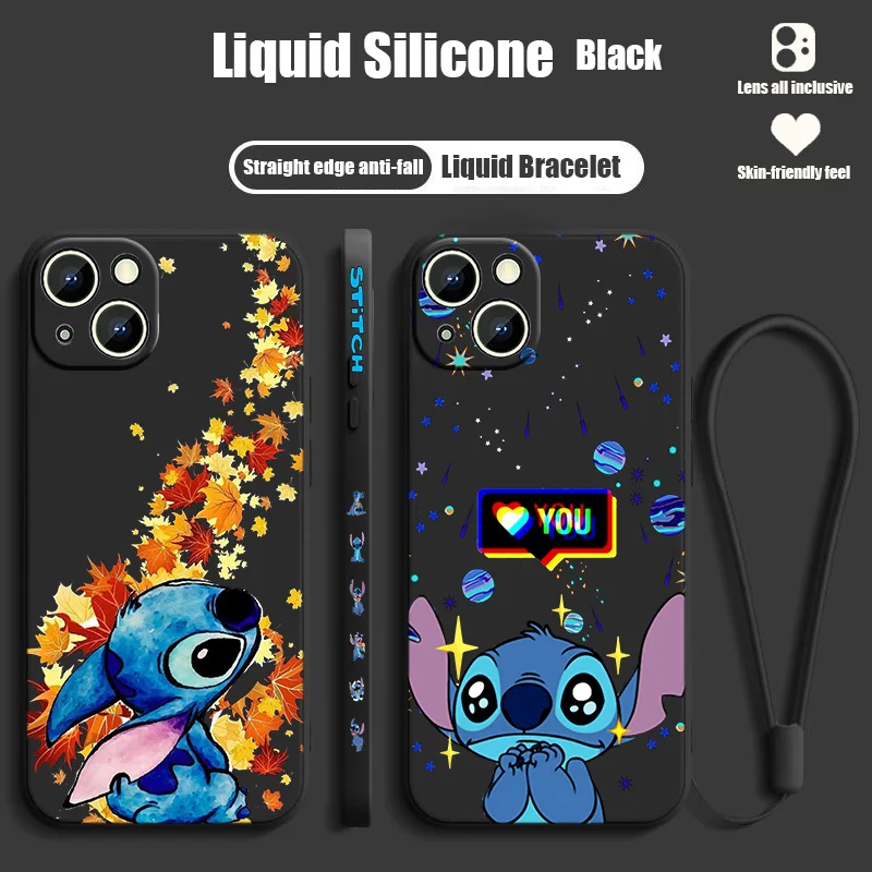 

Stitch Cute Anime Disney Phone Case For Apple iPhone 14 13 12 mini 11 Pro 8 7 6S 6 Plus XR XS X Max Liquid Left Rope Cover