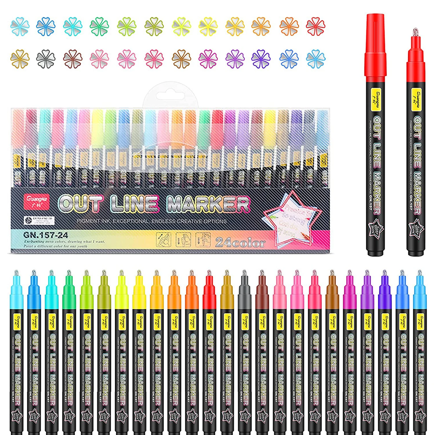 -24 Colors Super Squiggles Shimmer Markers Set Double Line Pen For Drawing