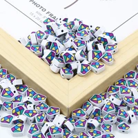 diy jewelry clay beads flat colored diamond pattern 11x9mm 20pcs loose polymer beads for jewelry making diy handicrafts supplies