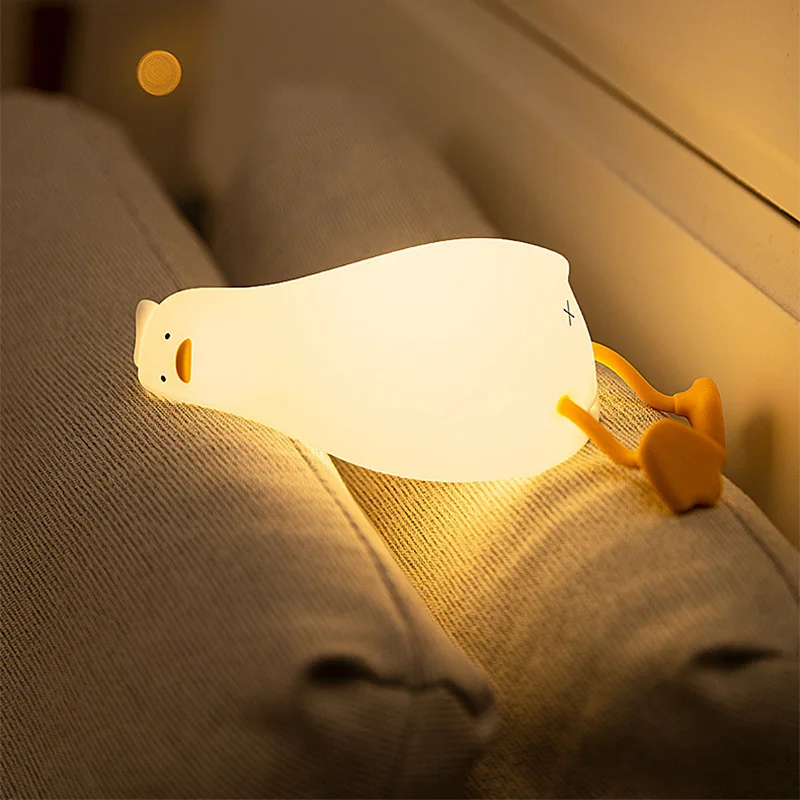 Cute Lying Duck Night Light Charging Mobile Phone Holder Soft Silicone Touch Children's Bedroom Atmosphere Sleep Animal Lights