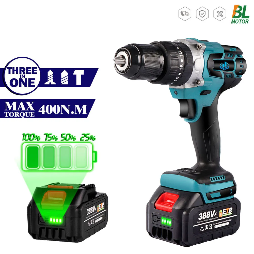 3 IN 1 Brushless Electric Impact Drill Cordless Screwdriver 13mm 20+3 Torque DIY Household Power Tool For Makita 18V Battery