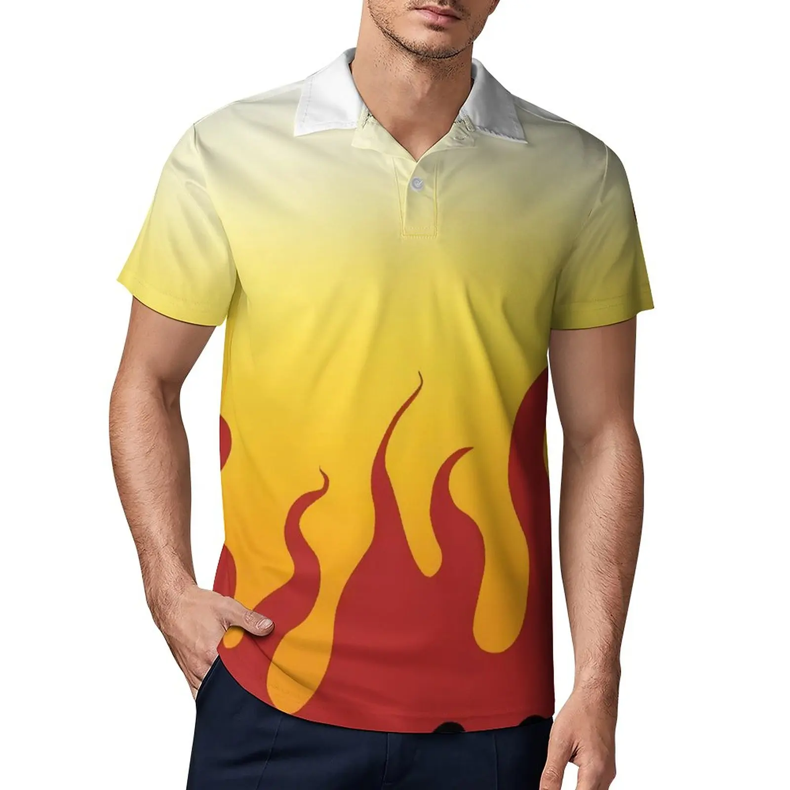 

Рубашка-поло Rengoku Kyoujurou, Летняя Повседневная рубашка с отложным воротником