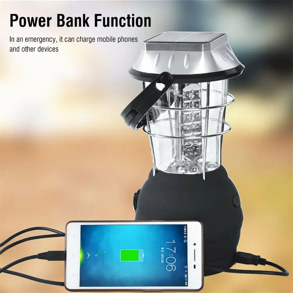 LED Solar Lantern Camping Tent Light 36 LED Multifunctional Outdoor Hand Crank Dynamo Lamp Rechargeable Emergency Camping Lamp