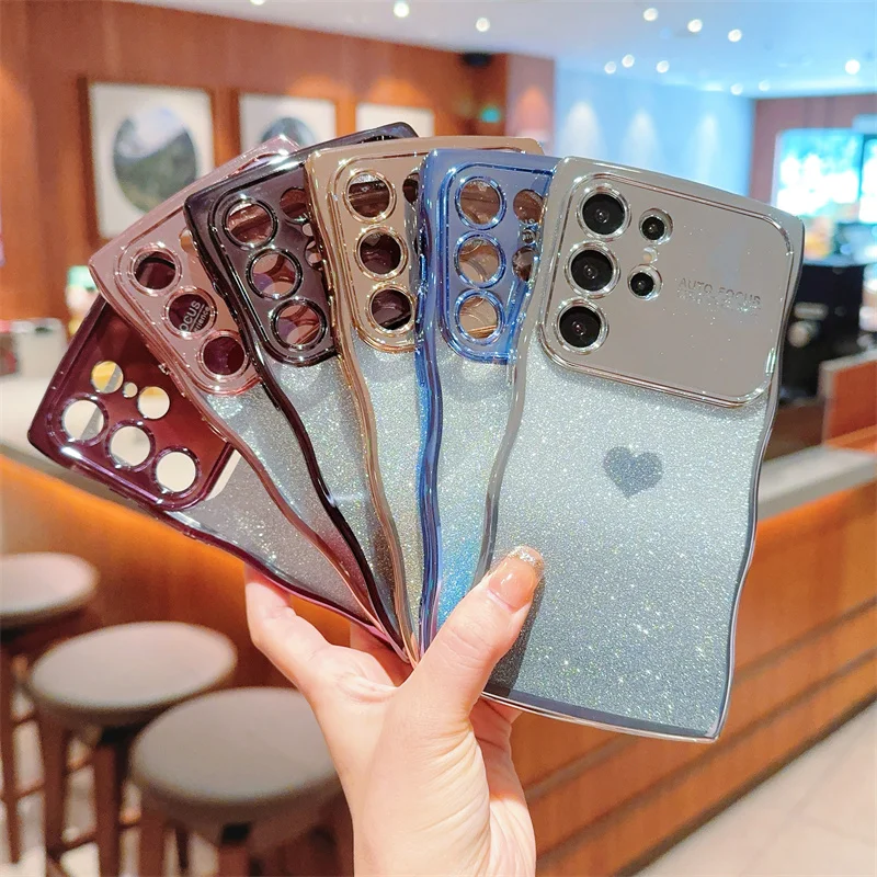 Жидкий мягкий блестящий чехол для телефона с полным покрытием в форме сердца и