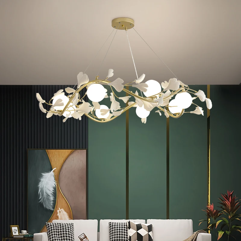 

Ginkgo Leaf Chandelier Lamp in the Living Room Simple Elegant Light Luxury Restaurant Bedroom Light Artistic Creative Designer