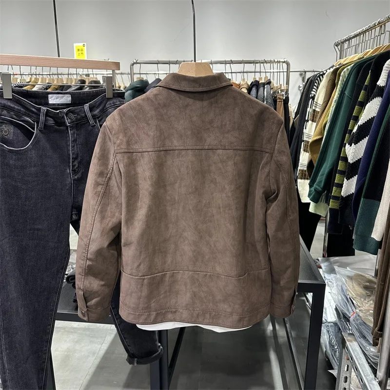 Autumn New Men's Lapel Deerskin Velvet Jacket Trendy American Cargo Casual Top Clothes Youth Outerwear Men
