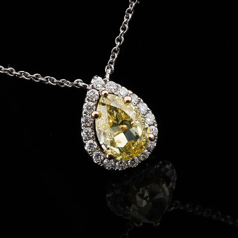 Купи New S925 Sterling Silver Necklace Yellow Diamond Water Drop Necklace Silver Jewelry Clavicle Chain Women Wholesale за 890 рублей в магазине AliExpress