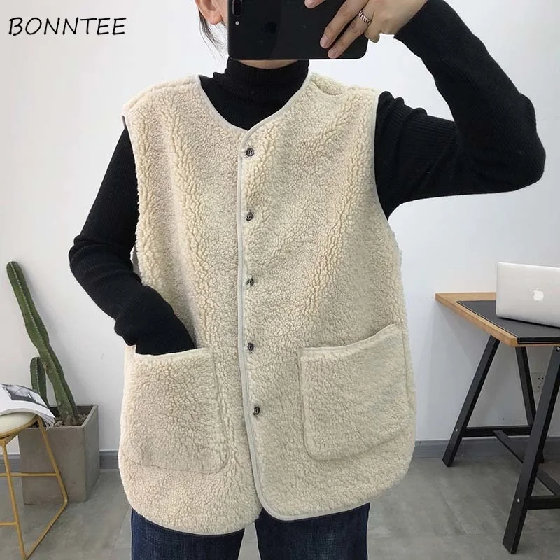 

Женский жилет без рукавов, универсальные пальто, простая верхняя одежда с карманами, Женская темпераментная мягкая винтажная куртка большого размера, теплая Студенческая шикарная куртка