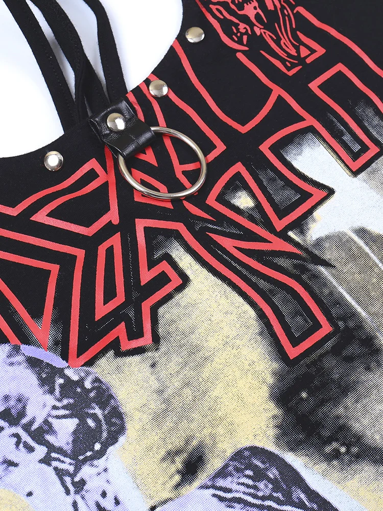 Укороченный топ на бретелях InsGoth с открытой спиной и заклепками готический