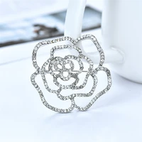 luxury hollow camellia crystal brooch pin elegant vintage brooches for women girls gift clothing accessories