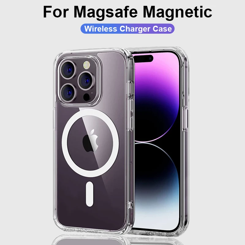 

Magnetic Wireless Charger Phone Case For Magsafe For iPhone 11 13 12 14 Pro Max Mini XS XR 8 7 Plus Clear Shockproof Armor Cover