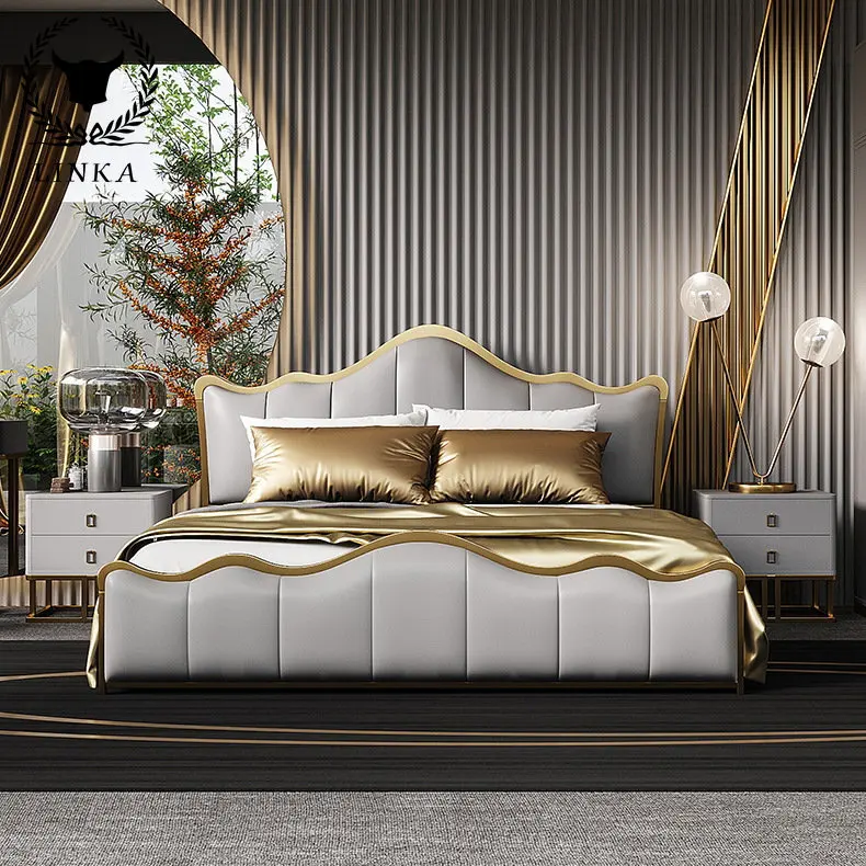 

Modern leather bed Italian light luxury leather bed post-modern Hong Kong-style bedroom double bed wedding bed