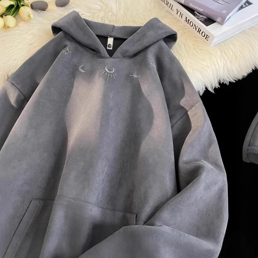 Мужская толстовка с капюшоном из замши и вышивкой тяжелая одежда в американском