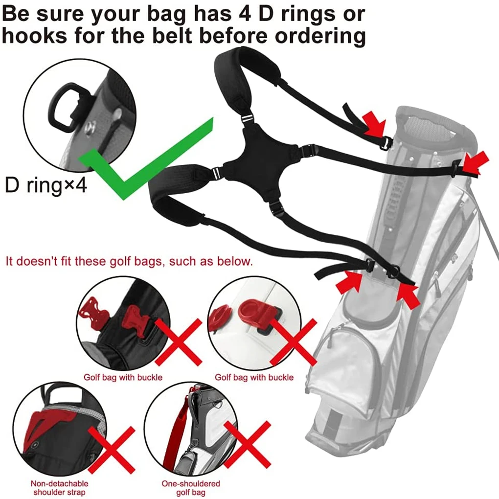 Double Shoulder Golf Bag Strap Pad Adjustable Reusable Straps Red