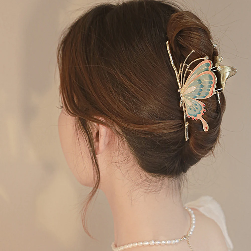 

Chinese Style Colorful Butterfly Grab Clip Women Hair Clip 2022 New Back Head Sharks Clip Headdress Hair Accessories Headdress