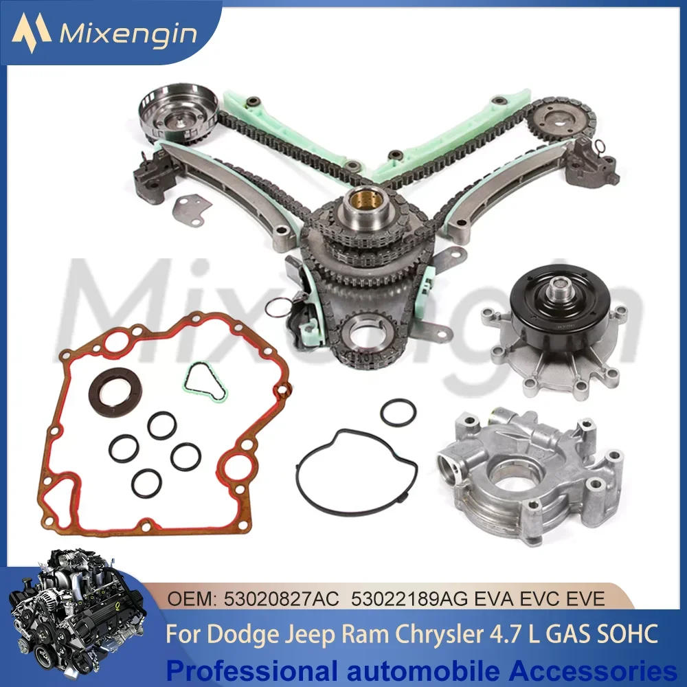 

Детали двигателя Комплект цепи ГРМ Комплект водяного масляного насоса подходит для 4,7 л T V8 GAS SOHC EVA EVC EVE для DODGE JEEP RAM 1500 CHRYSLER 1997-2011 гг.