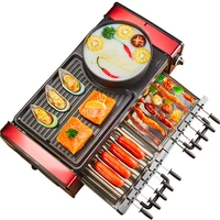 Household Electric Grill Three-in-one Machine Smokeless Nonstick Automatic Rotation Skewers Hot Pot Bake 220V 1800W