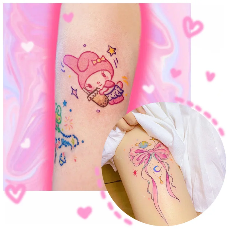 

PINK Sanrioed Kawaii Cartoon Colorful Summer Waterproof Tattoo Stickers My Melody Cinnamoroll Kuromi Anime Not Easy To Fall Off