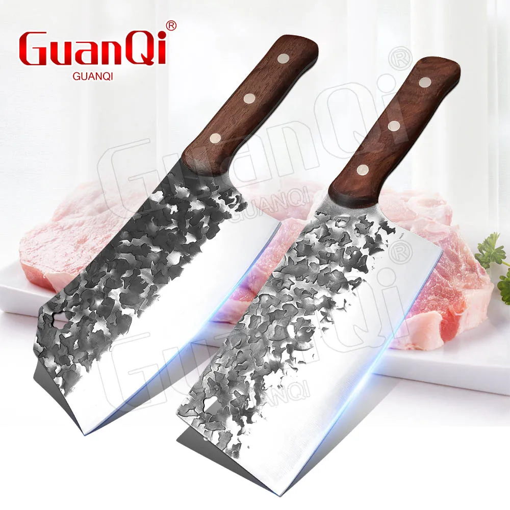 

7" Handmade Forged Kitchen Knife 5CR15 Wood Handle Bone Chopping Butcher Knife Meat Cleaver Vege Slicing Chinese Chef Knife