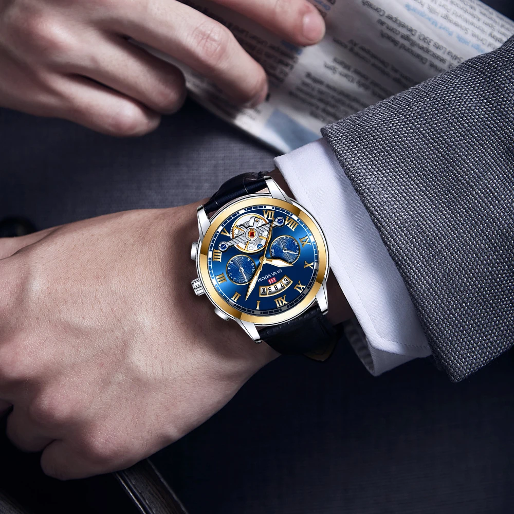 Часы наручные мужские с кожаным ремешком спортивные повседневные деловые в