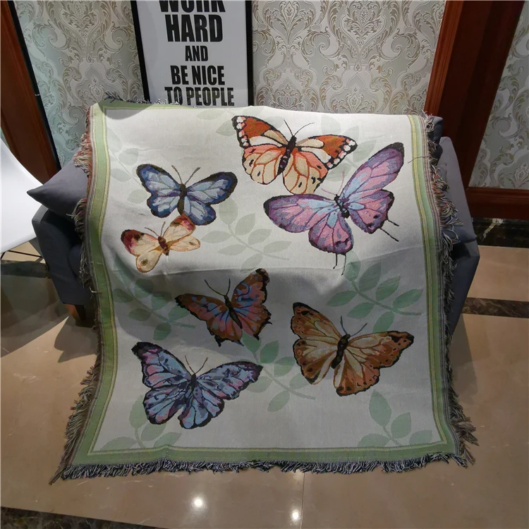 

Butterfly Sofa Blanket Wall Hanging Thick Tapestry American Country Pastoral Leisure Rug Sewing Home Decorative Throws