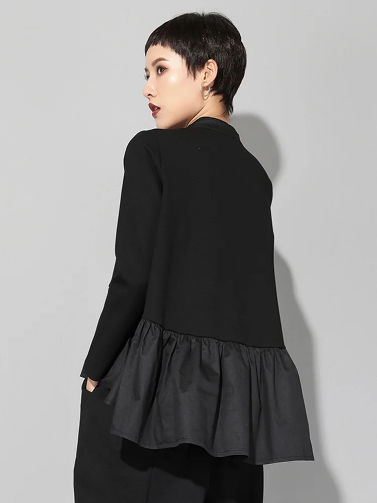 Женская плиссированная Футболка с оборками черная Повседневная футболка