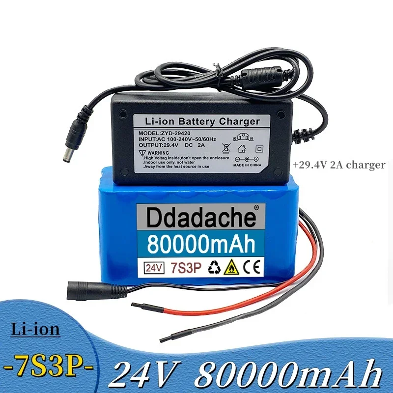 

2024NEW Bestselling 24V80Ah 7s3p 18650 LithiumBattery 29.4v 80000mAh Electric Bicycle Moped Electric Battery Pack + 29.4VCharger