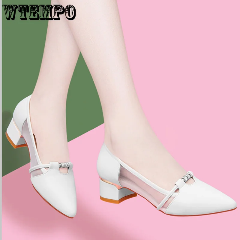 

Однотонные туфли WTEMPO, женские весенние туфли из лакированной кожи на толстом каблуке с острым носком, сетчатые туфли, оптовая продажа, Прямая поставка