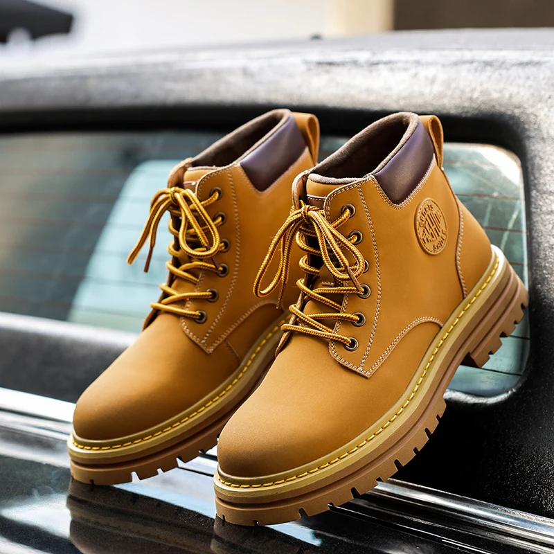 

Popular Men Military Boots Yellow Leather Work Boots For Mens Brand Designer Cowboy Boots Man HTop Quality unting Boots For Man