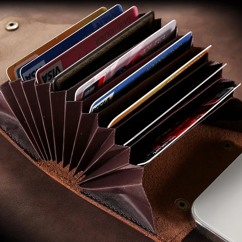 2023 New Head Layer Retro Crazy Horse Leather Buckle Organ Card Bag Card Holder Large Capacity Multi-card Men's Coin Purse