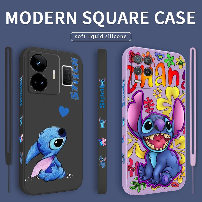 

Baby Stitch Cartoon Liquid Left Rope Phone Case For OPPO Realme GT2 Explorer Master Neo5 C21Y 10 9 8 4G 5G Pro Cover Coque Capa