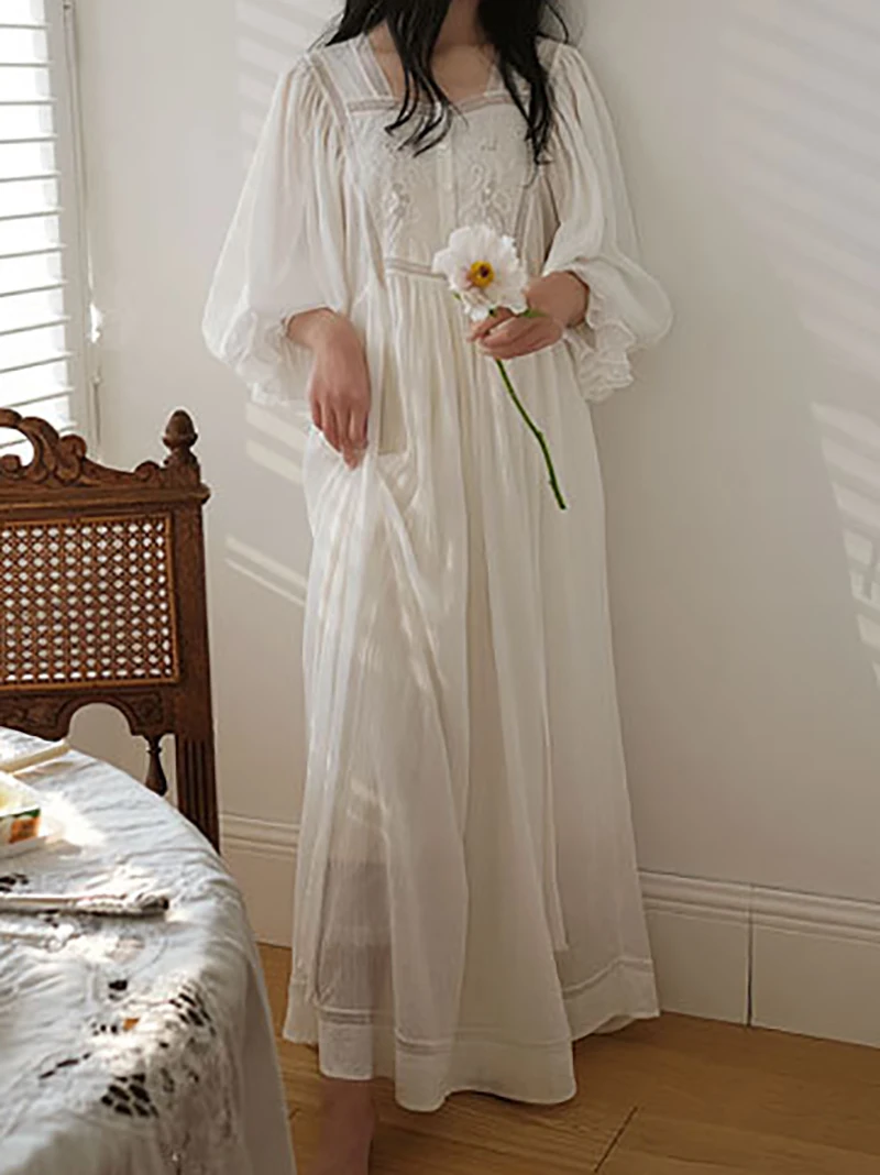 Женские винтажные ночные рубашки из чистого хлопка с оборками халат ночная